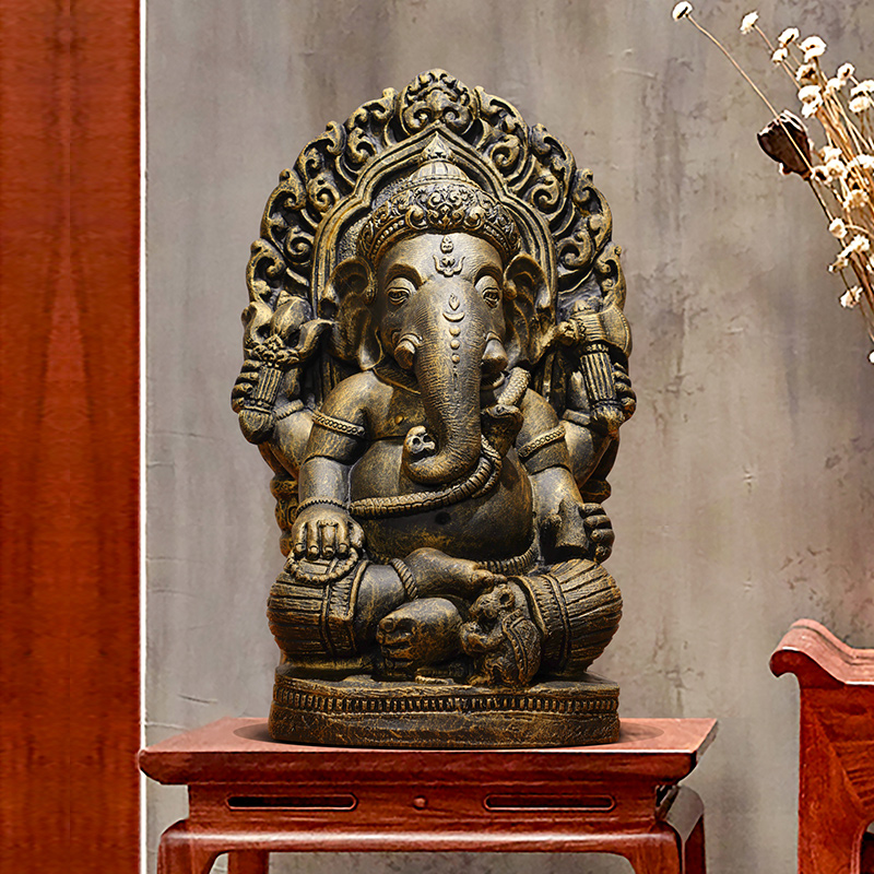 异丽东南亚风格大象摆件泰式象鼻神像客厅玄关象神桌面装饰工艺品