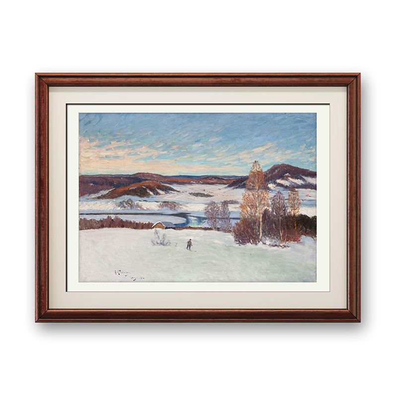 安东·亨伯格《冬季景观与滑雪者》客厅餐厅玄关装饰画 挂画