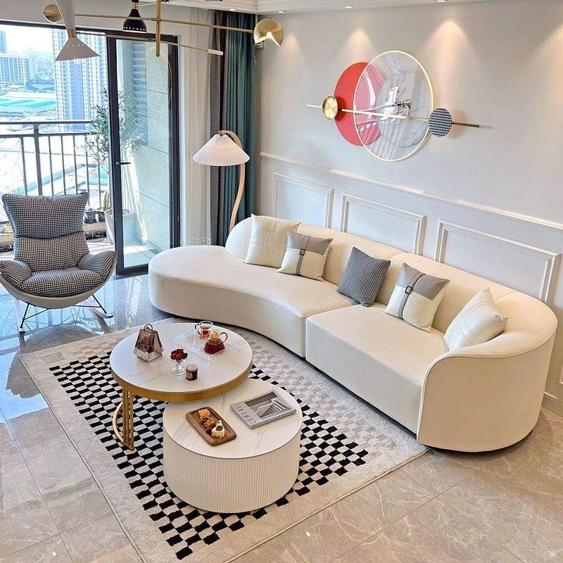 新款创意免洗科技布艺弧形沙发轻奢现代简约奶油风小户型客厅卧室