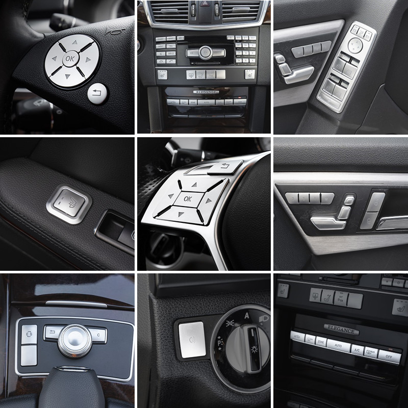 奔驰E级W212改装E200 E260 E300 中控CD按键方向盘升窗座椅内饰贴