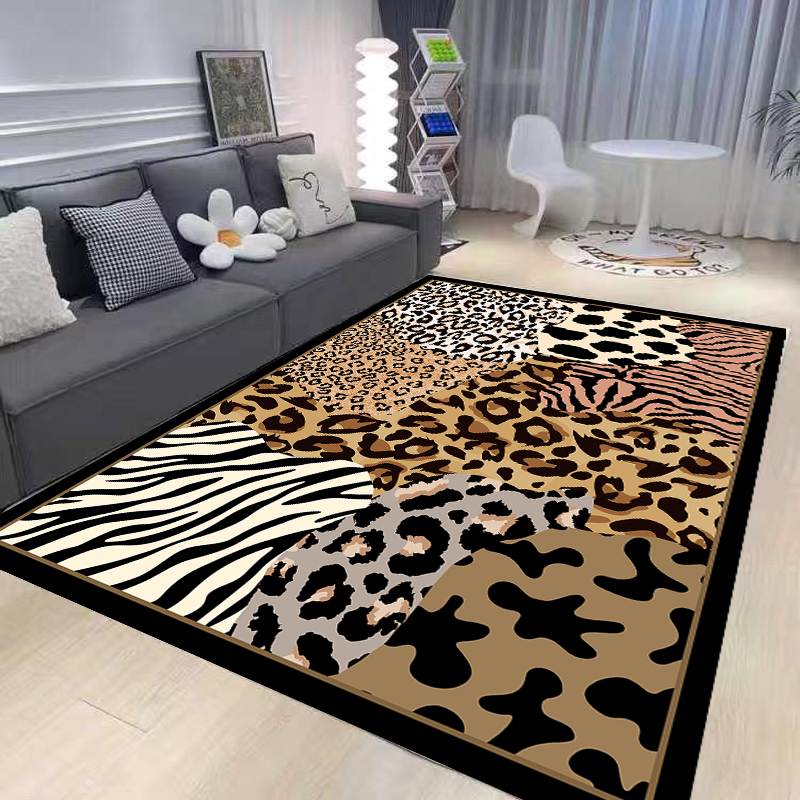 轻奢美式客厅地毯豹纹动物纹仿兽皮潮牌个性创意服装店卧室书房毯