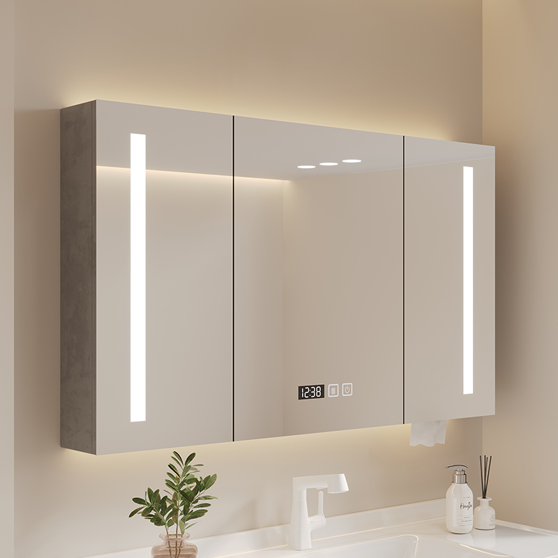 实木浴室智能镜柜卫生间置物架挂墙式洗手间收纳架化妆带灯储物柜