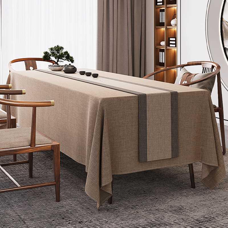 新中式禅意棉麻桌布防水防烫免洗长方形客厅家用高端会议茶几台布