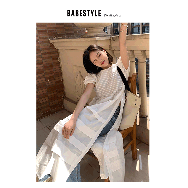 {现货}[Babestyle]VOL66设计感白色连衣裙女夏季泡泡袖小众长裙子
