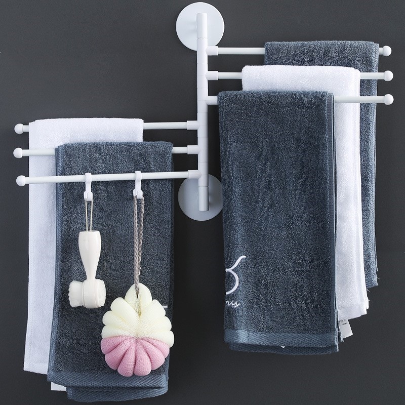 免打孔毛巾架黑色简约折叠旋转活动支架卫生间浴室卫浴挂件毛巾杆