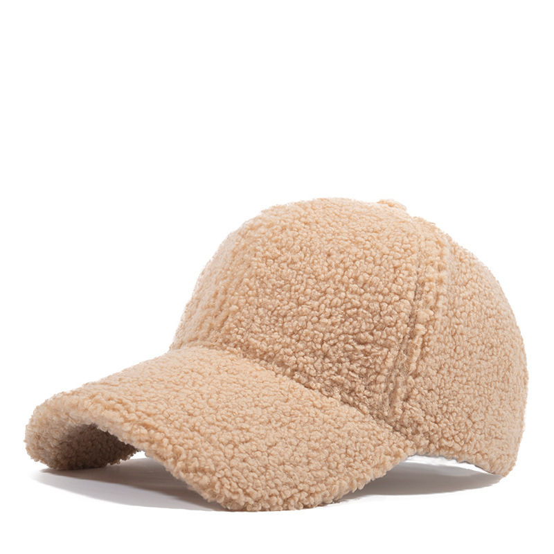 秋冬季韩版男女休闲鸭舌帽加厚保暖羊羔毛鸭舌帽子纯色户外棒球帽