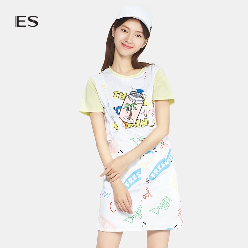Etam/艾格 ES专柜正品折扣店◆2019款花色印花T恤+背带裙两件套装