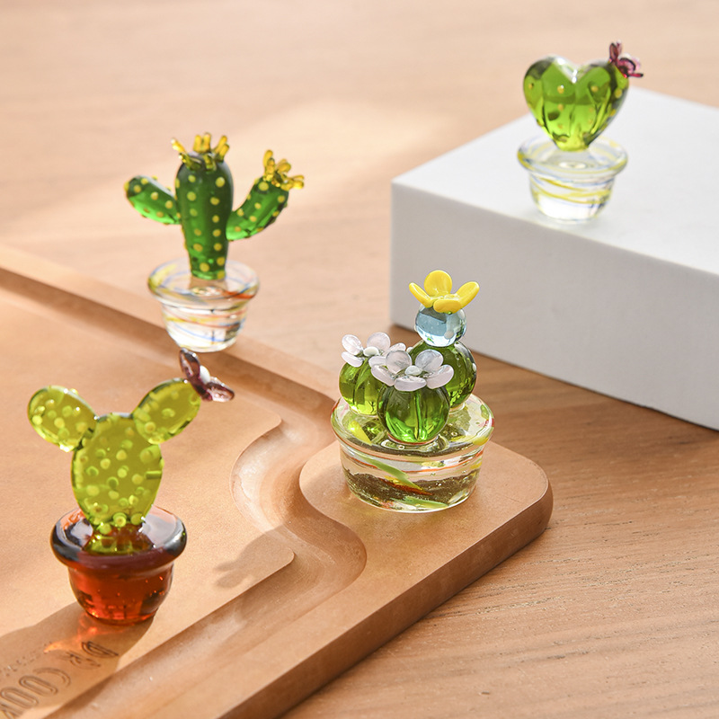 玻璃植物仙人掌摆件客厅桌面迷你小摆饰 创意可爱装饰品 三个包邮