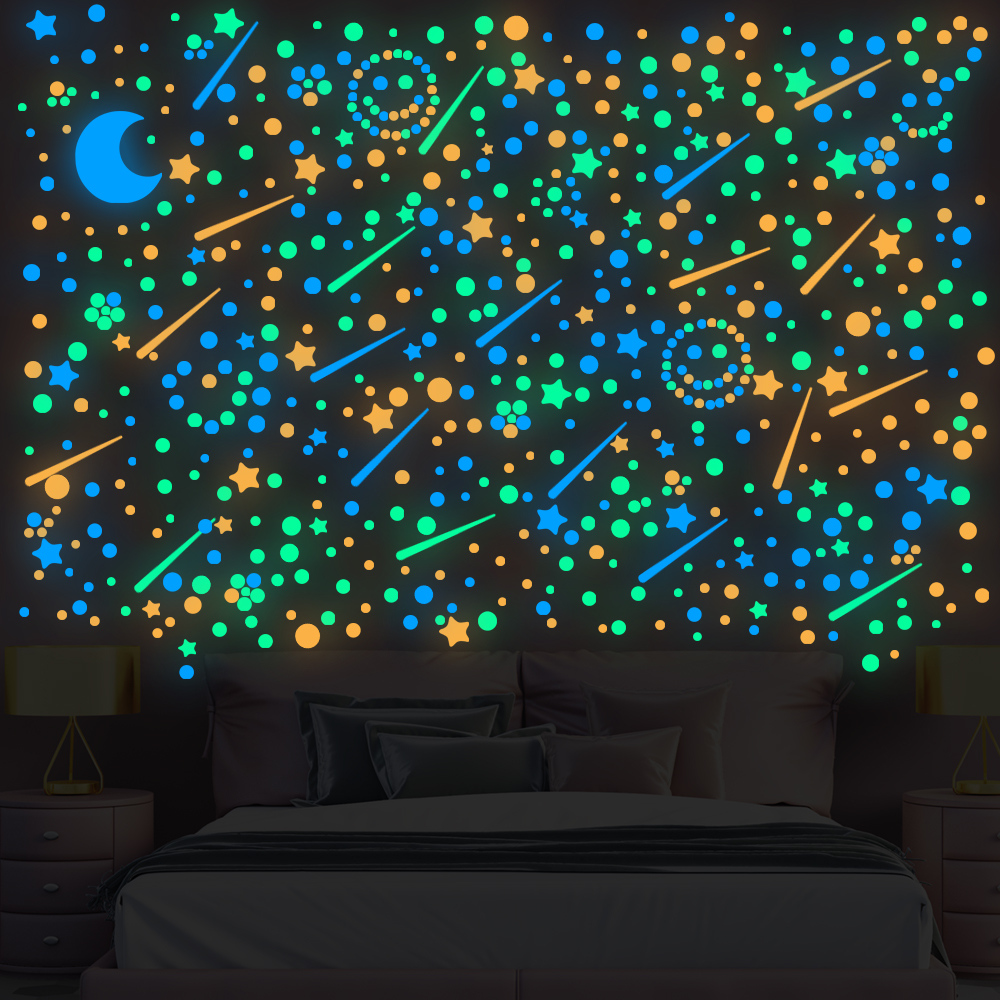 月亮星星圆点夜光墙贴儿童房墙面自粘贴纸 DIY创意荧光宿舍发光贴