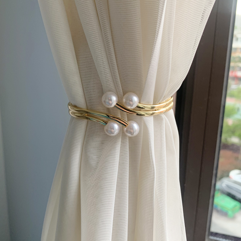 轻奢珍珠合金属窗帘绑带卧室客厅软装饰样板间弹簧夹子纱帘窗帘扣