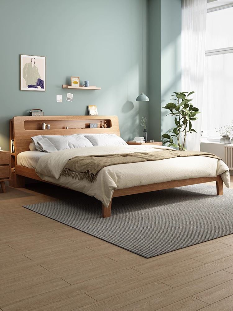 晓秀恒雅北欧实木床卧室1.5米橡木床现代简约1.8米主卧原木双人床