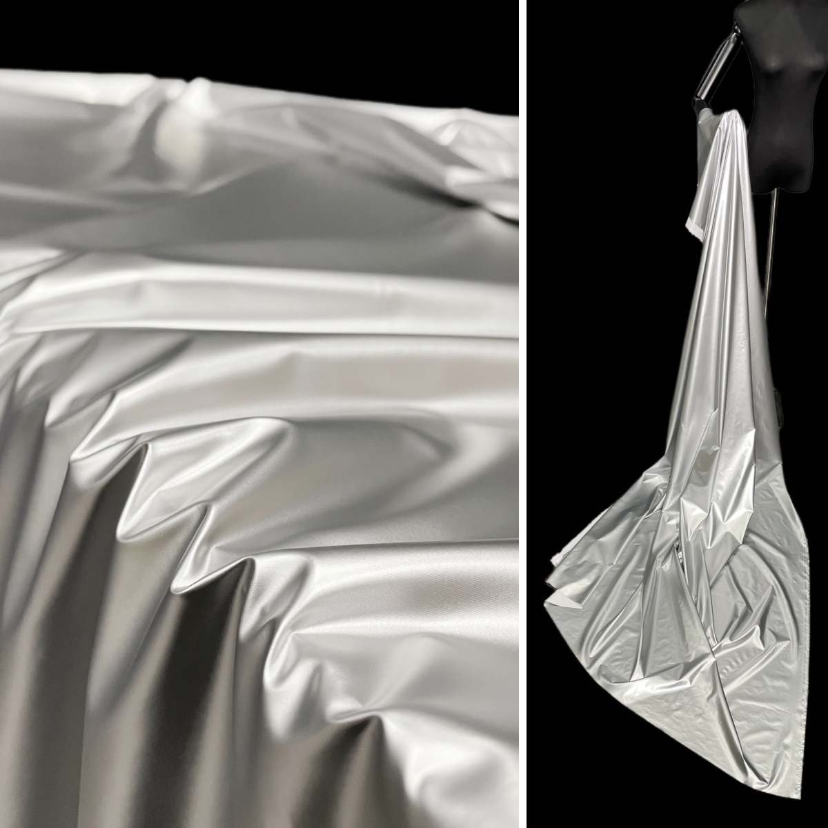 太空银色亮皮羽绒服棉服布料 -金属光泽感银灰色背景布设计师面料