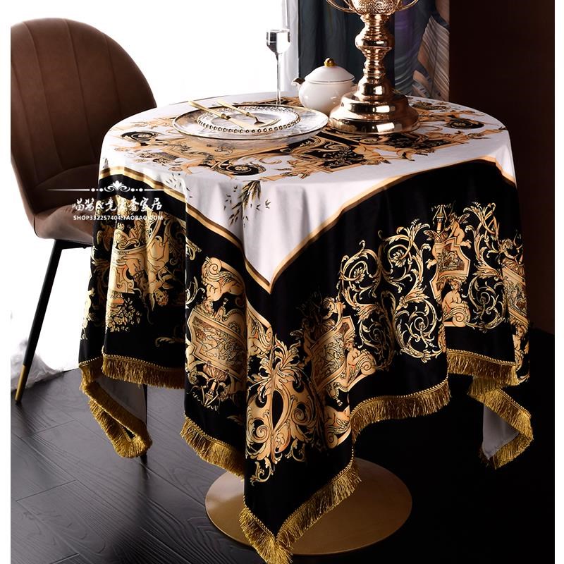 欧式轻奢丽丝绒家用桌布方形餐桌台布圆桌电视柜茶几防滑隔脏盖巾