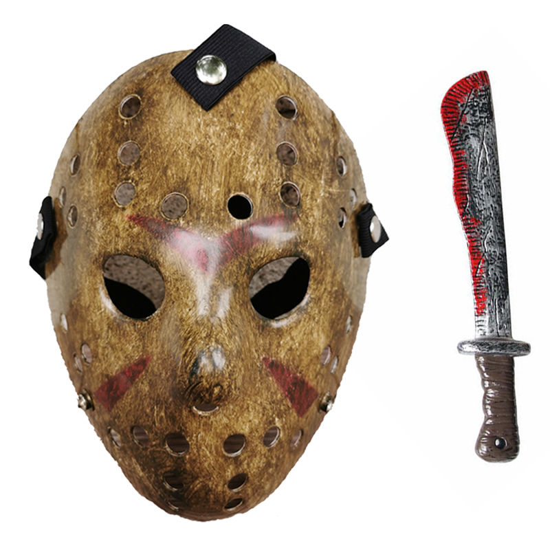 万圣节舞会成人儿童杰森面具带血道具刀Jason mask with Machete