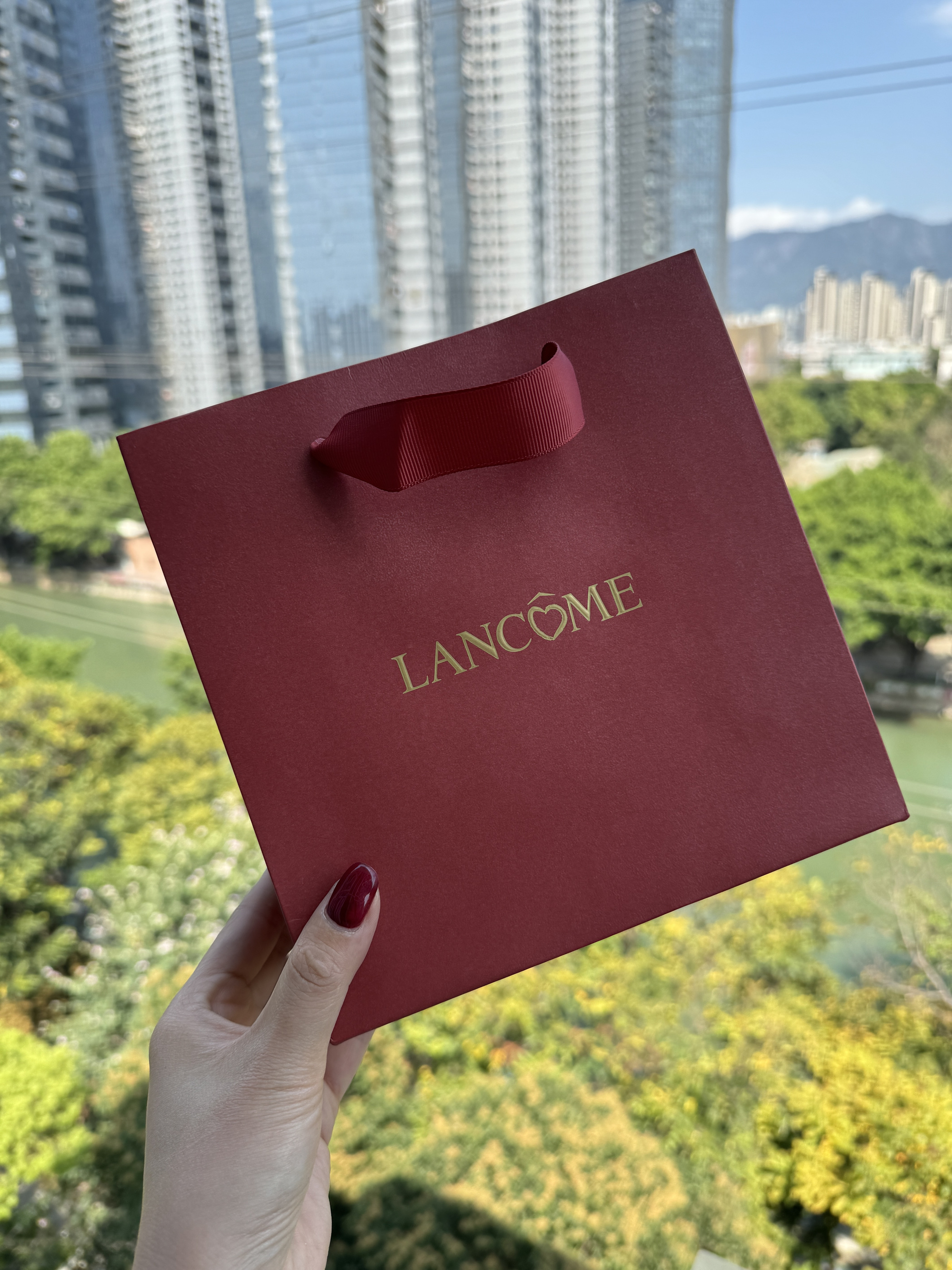 兰蔻专柜红色爱心包装盒口红盒礼品袋手提袋香水礼品盒购物袋