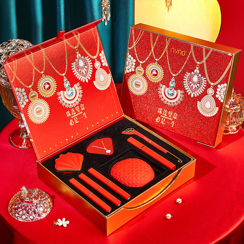 NVNO珠联璧合彩妆套盒口红气垫睫毛膏眼线笔眼影新年礼盒八件套装