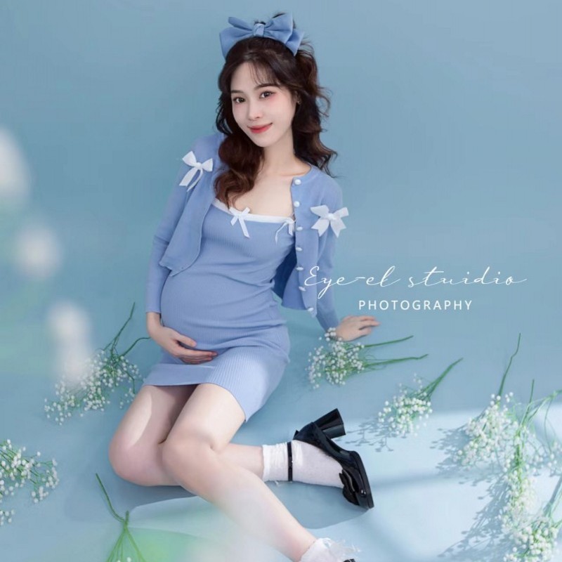 影楼新款孕妇照服装可爱甜美风妈咪艺术照写真拍摄影针织套装韩系