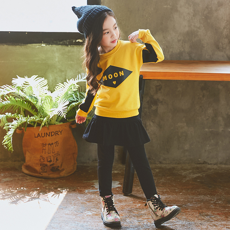 2023甜美女童韩版童装套头字母卫衣荷叶打底裤中小童时尚儿童套装