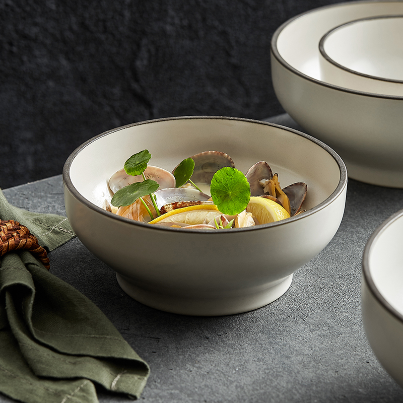 LZ陆家餐具外贸出口陶瓷餐具2024新款特别好看的碗盘厚实款沙拉碗