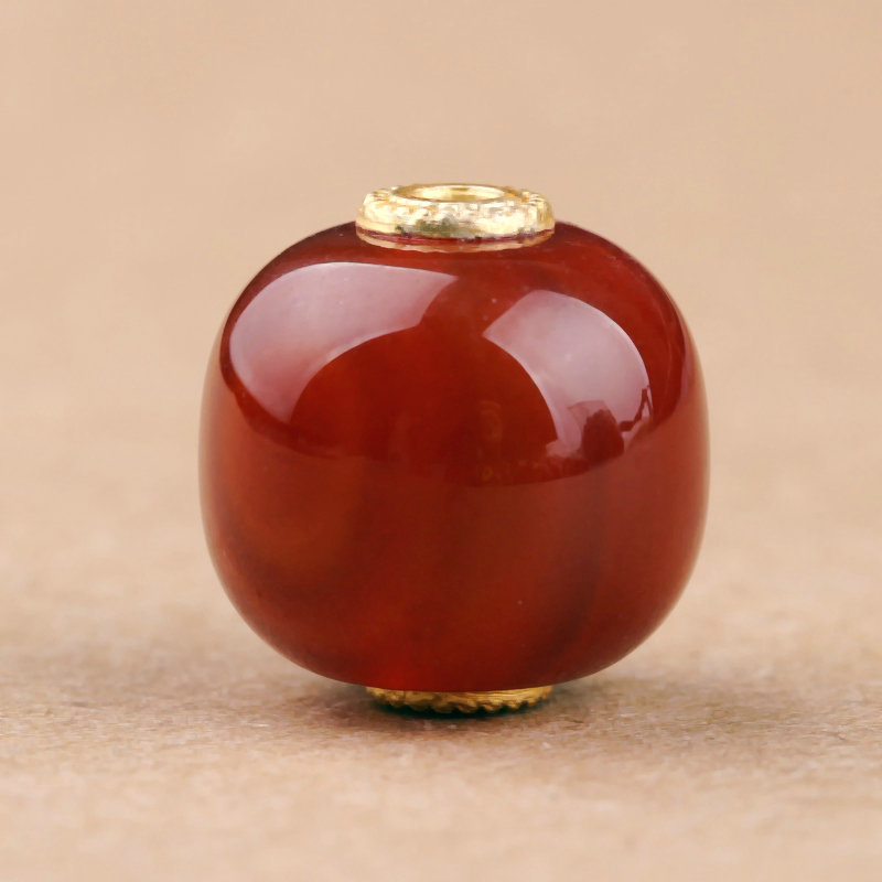13mm天然红玛瑙老型珠镶孔高档水晶玉石桶珠穿手串饰品配件D202
