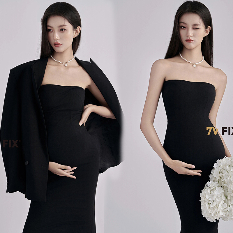 影楼新款孕妇拍照服装黑色西装纯欲风高级感个人写真摄影出租衣服
