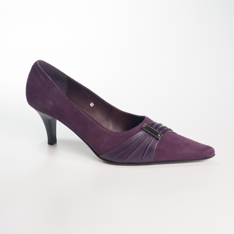 古着鞋vintage单鞋古董鞋羊皮羊猄皮尖头低跟法式复古女鞋JH紫色