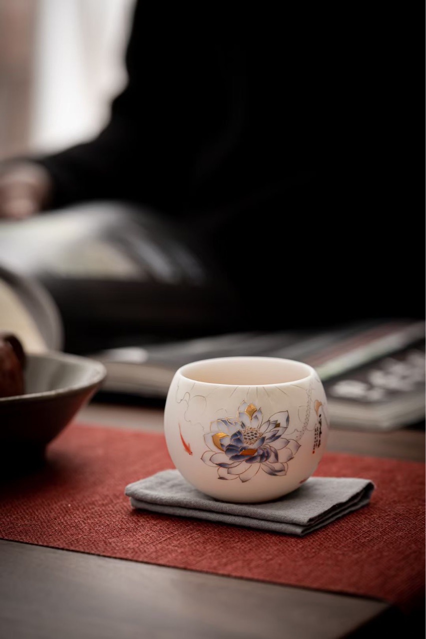 渡景山房高档羊脂玉主人杯瓷茶杯个人专用单杯功夫茶盏品茗杯闻香