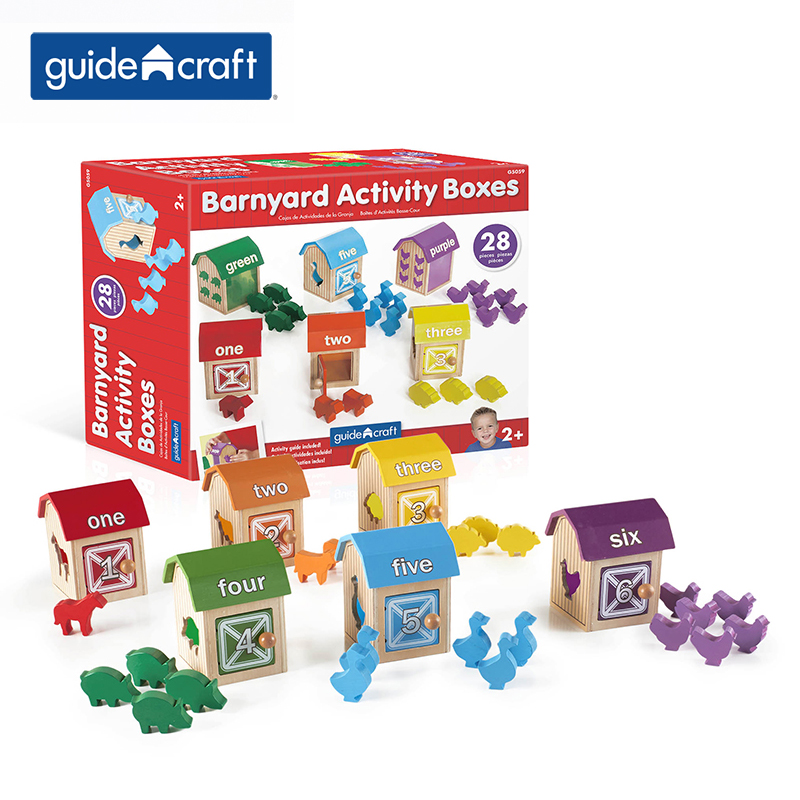 美国Guidecraft 躲猫猫农场木盒6件套 颜色数学认知儿童投放玩具