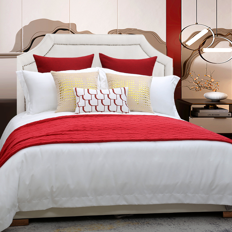 素色生活样板房酒店别墅红色调现代时尚床品抱枕靠枕10件套