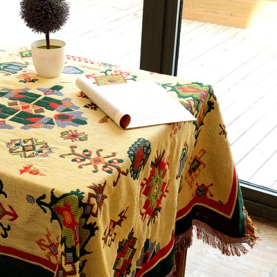 吉云布艺棉麻线毯防滑沙发巾套全盖西域风情桌布地毯客厅盖布双面