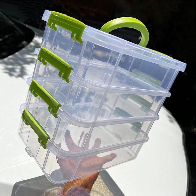 乐高收纳盒多层小颗粒积木分格拼装珠子磁力片透明玩具手提整理箱