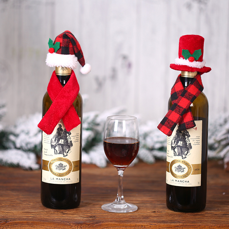 圣诞节创意装饰品围巾帽子两件套装红酒瓶套酒店餐厅布置装扮用品