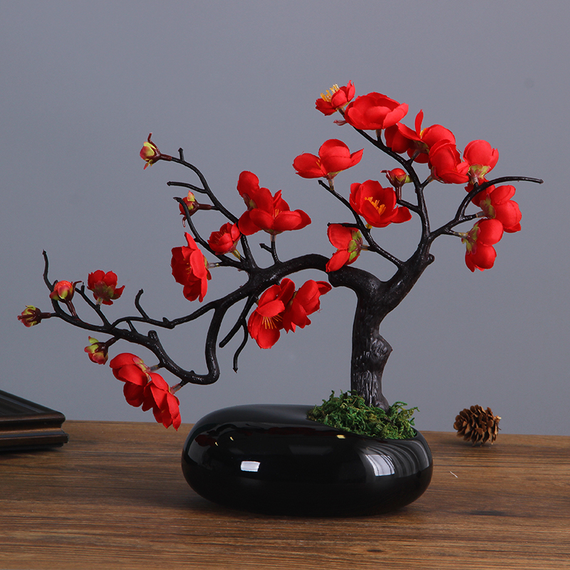 禅意陶瓷花瓶仿石头装饰品梅花客厅摆件水培花盆器创意绿萝小花器