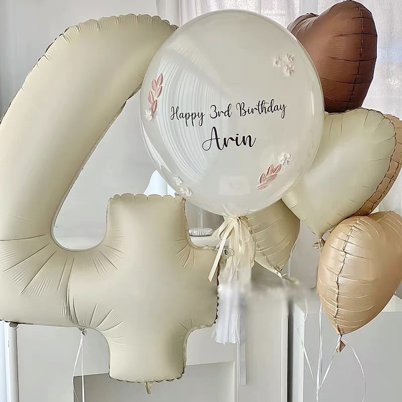 ins风焦糖奶油色数字气球铝膜儿童成人宝宝生日派对拍照布置装饰