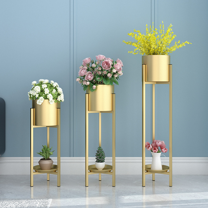 花架子北欧风铁艺金色轻奢欧式单个客厅室内落地式绿萝金属花盆栽