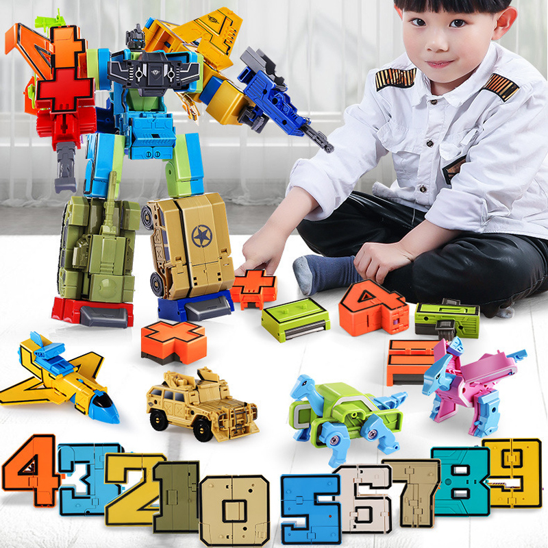 正版儿童男孩3-6岁数字字母合体变形玩具汽车机器人金刚5模型礼物