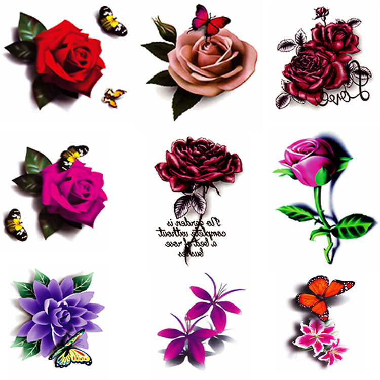新款3D立体纹身贴纸防水女持久性感玫瑰花朵蝴蝶小清新遮疤贴