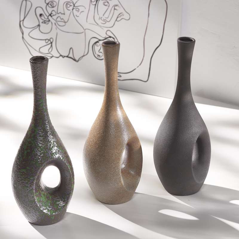 新款蜀门中式陶瓷禅意现代创意花瓶茶几展厅家居装饰干花插花摆件