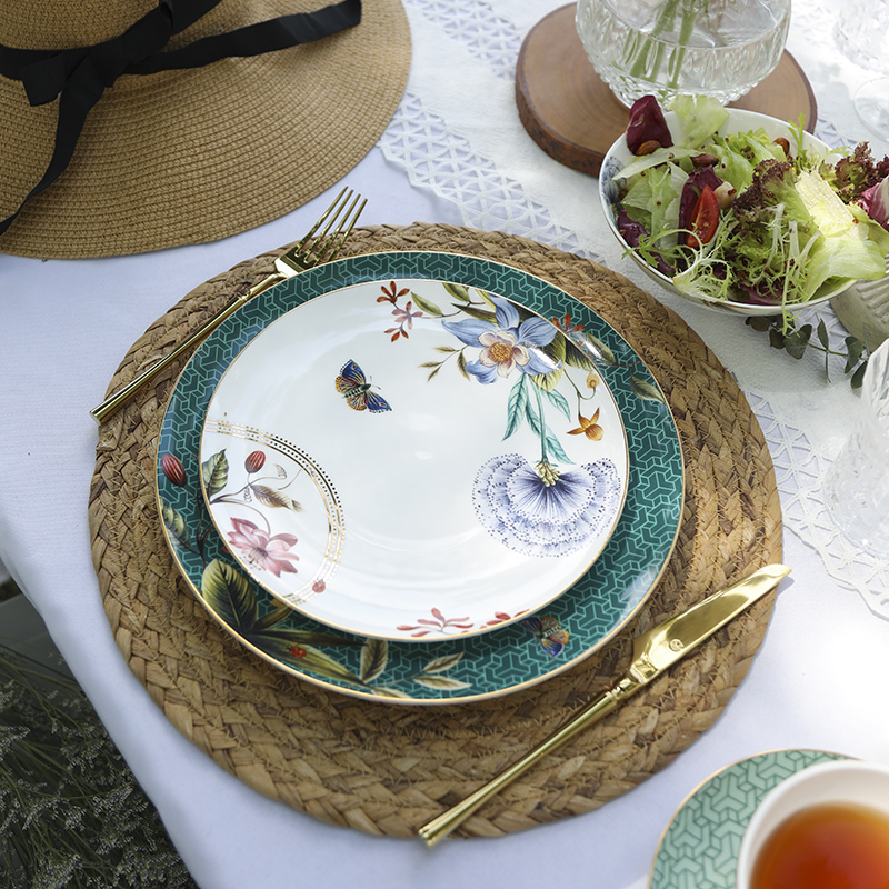 安娜16点骨瓷欧式复古家用餐具碗盘子菜盘西餐盘套装陶瓷沙拉饭碗