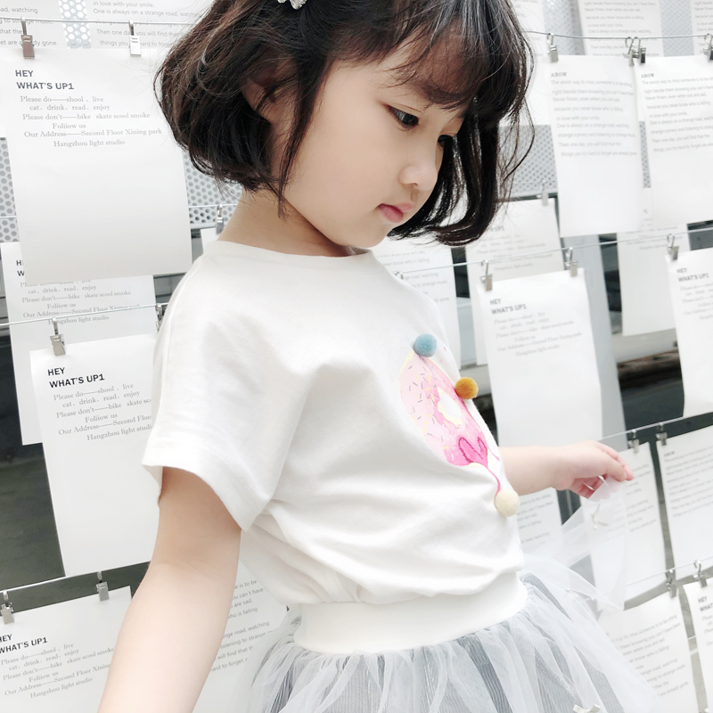 夏装莹莹贝贝新款女童宝宝童装韩版休闲短袖白色印花T恤上衣