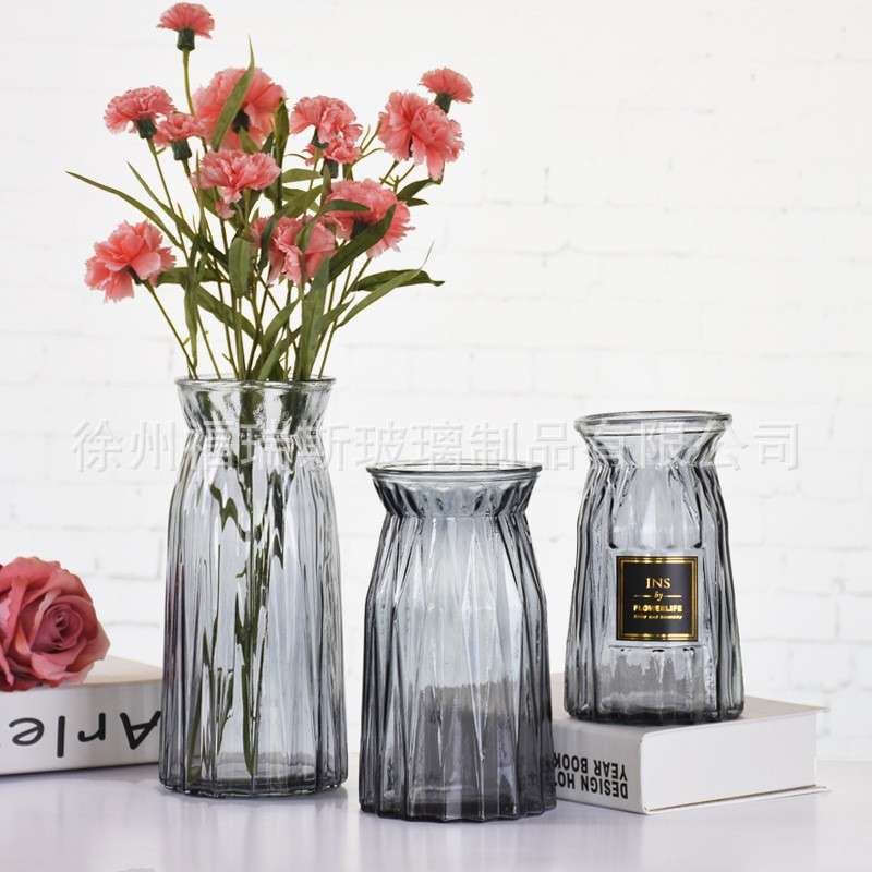 2024款折纸玻璃花瓶欧式渐变彩色插花器创意水培插花瓶透明客厅摆