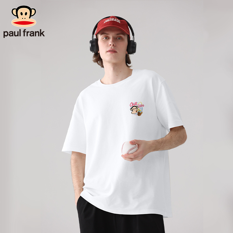 Paulfrank/大嘴猴白色T恤男2024年新款美式高街潮牌印花短袖男款