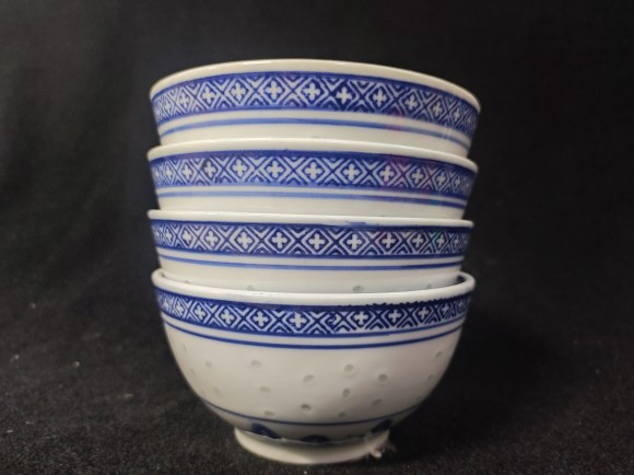 景德镇陶瓷老厂货手工制作青花玲珑七寸龙纹大汤碗居家实用收藏珍