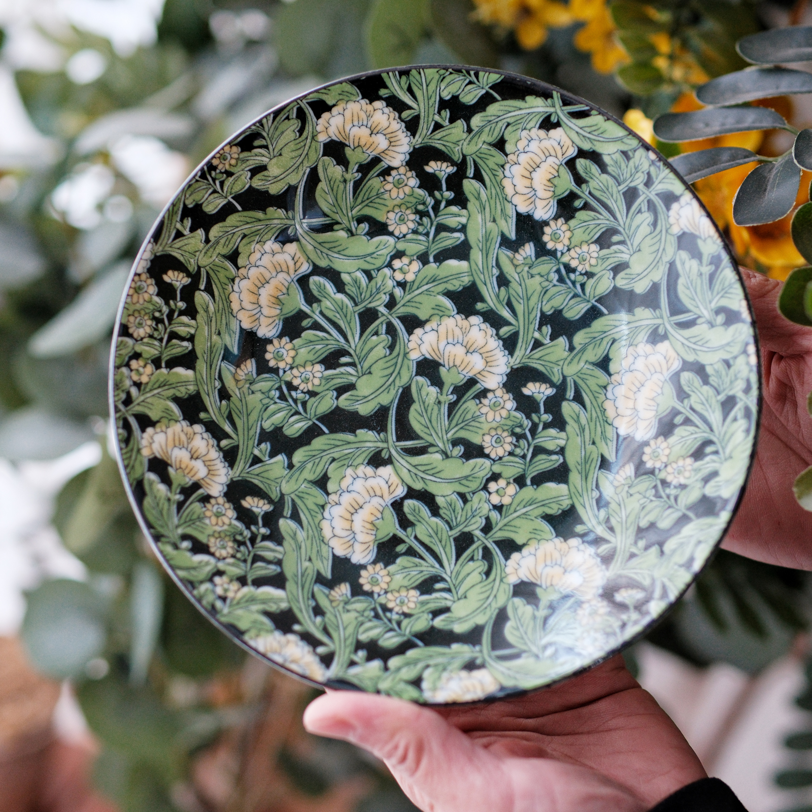 现货日本进口陶瓷植物花朵春意盎然花团锦簇家用餐具碗盘子大盘