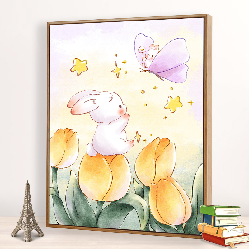 数字油画diy兔子花卉卡通动漫儿童手工丙烯填充画画油彩画装饰画