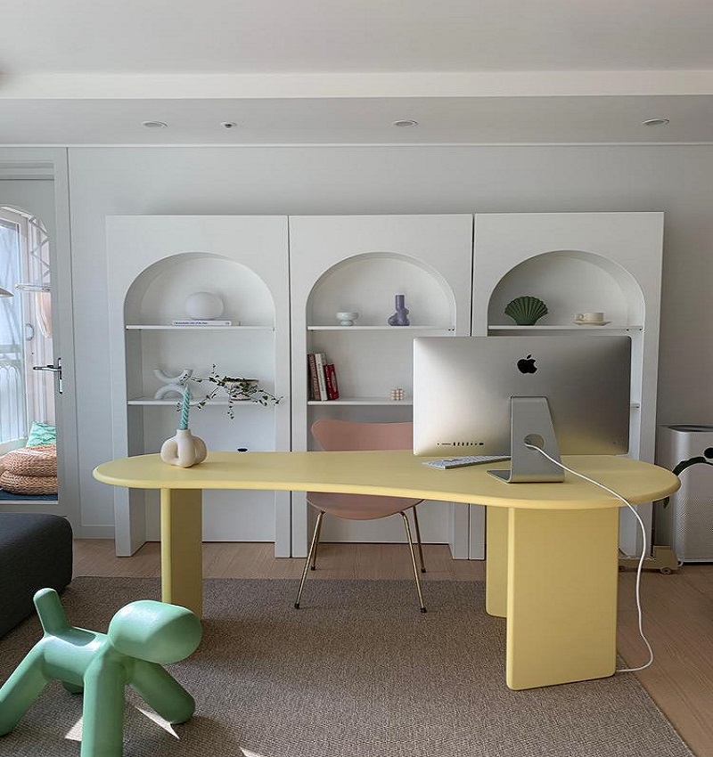 北欧实木台式电脑桌子简约现代家用卧室写字台异形办公桌简易书桌