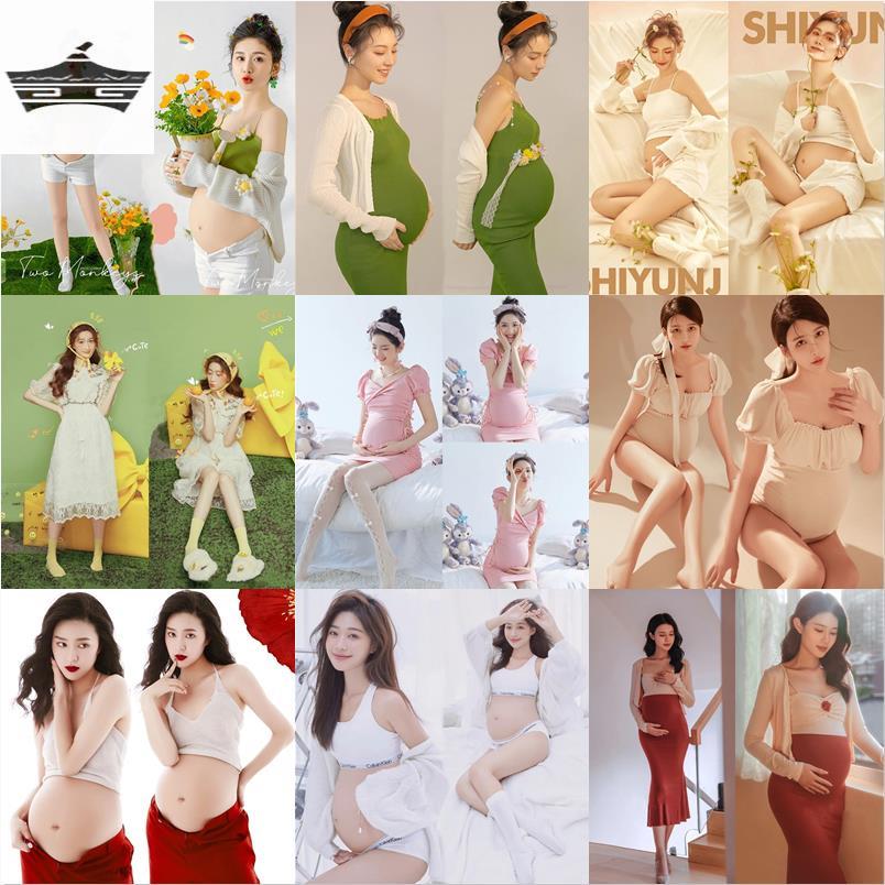 新款孕妇摄影拍照服装小清新性感修身针织孕妈大肚照唯美在家拍