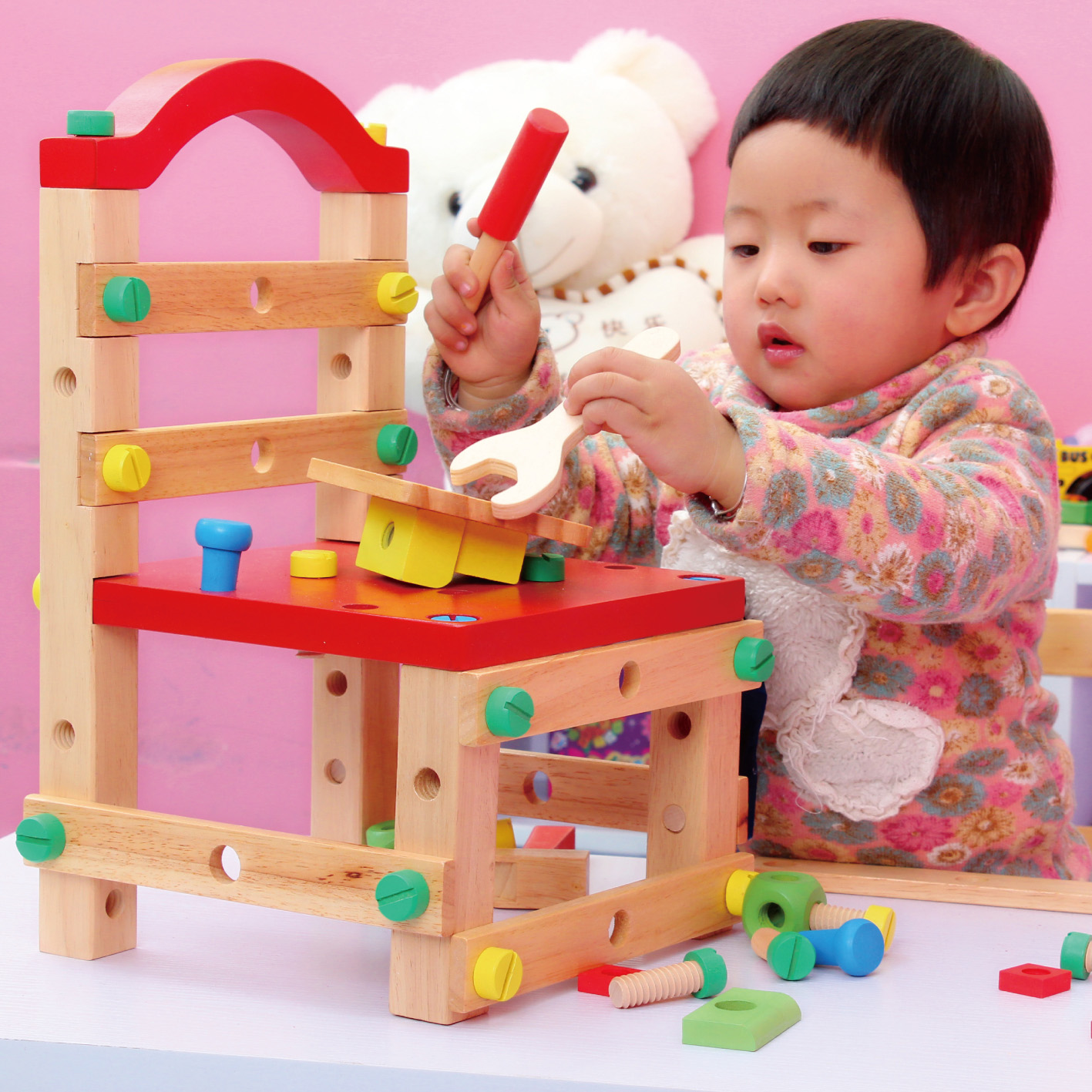新款3-4-5-7岁儿童鲁班椅拆装工具椅螺母组合榉木拼装组装 益智力