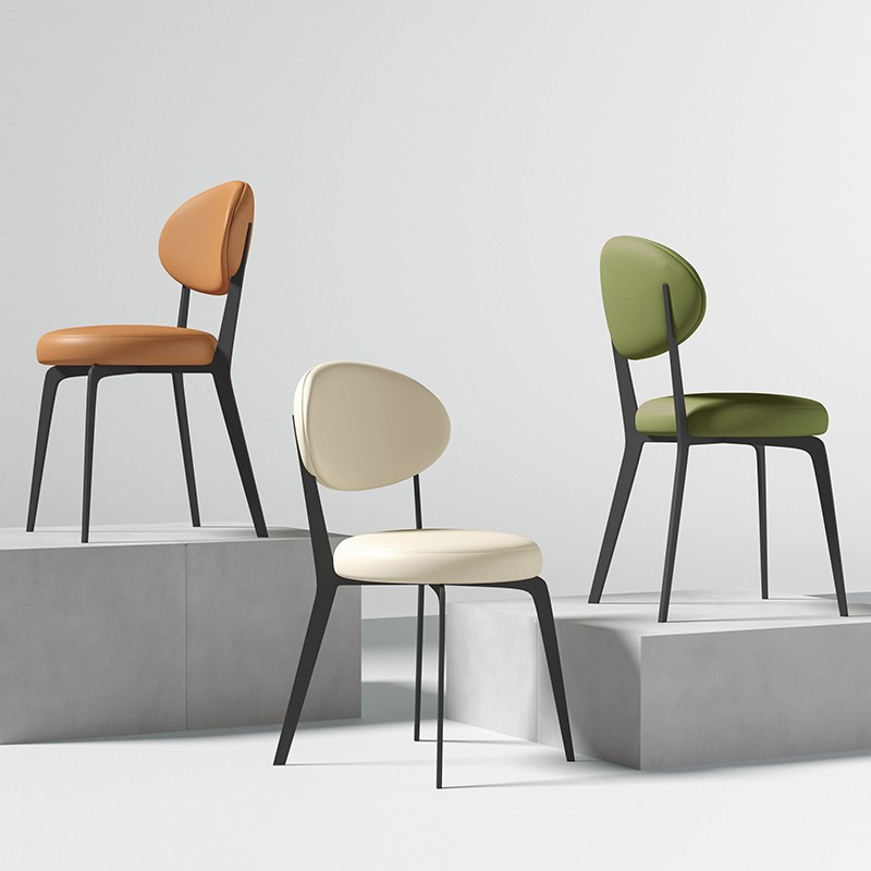 奶油风餐椅家用现代设计师办公椅靠背餐厅桌椅高级感软包法式皮凳