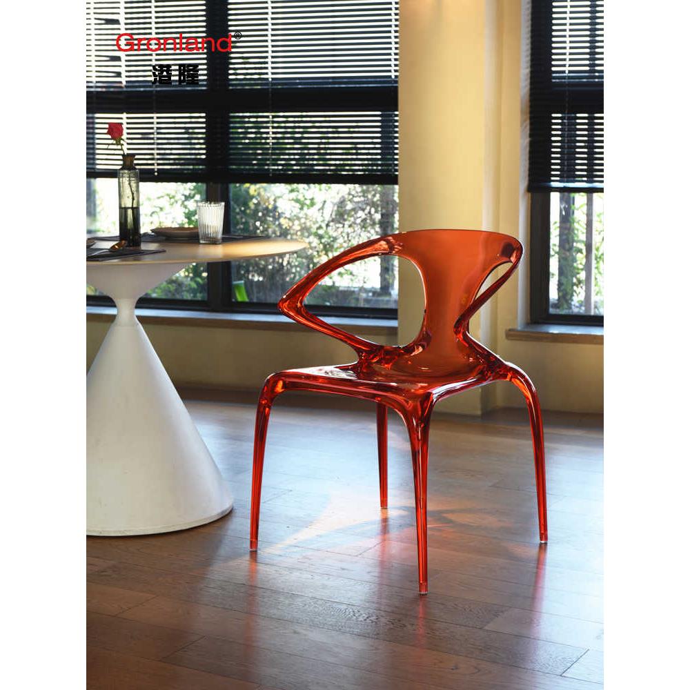 北欧设计师PC罗奇堡餐椅家用水晶网红餐桌椅轻奢透明扶手靠背椅子